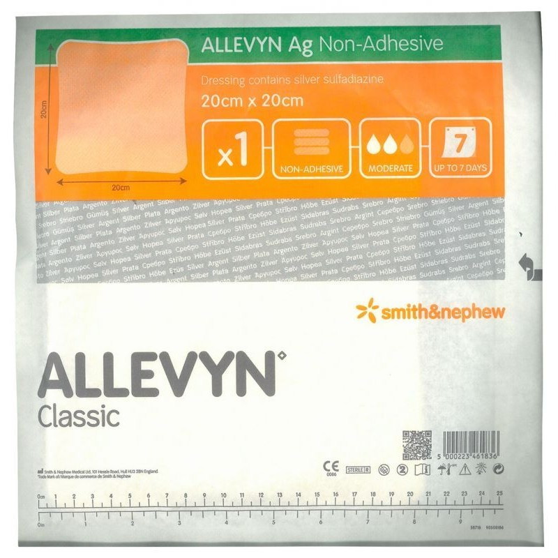 Allevyn AG Non Adhesive, opatrunek piankowy ze srebrem 20 cm x 20 cm, 1 sztuka