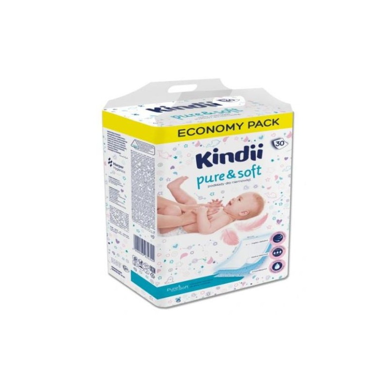 Kindii Pure & Soft podkłady dla niemowląt 60 cm x 40 cm, 30 sztuk