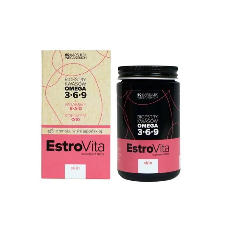 EstroVita Skin omega 3-6-9 kapsułki dla kobiet, smak wiśnia, 60 sztuk