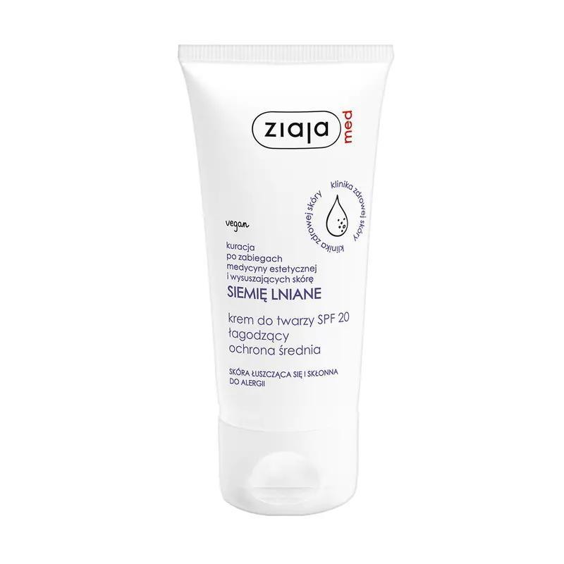 Ziaja Med Siemię lniane, krem do twarzy łagodzący, SPF20 ochrona średnia, 50 ml