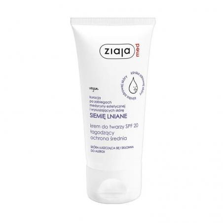 Ziaja Med Siemię lniane, krem do twarzy łagodzący, SPF20 ochrona średnia, 50 ml