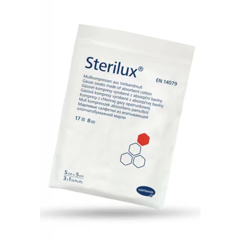 Sterilux Kompres jałowy 17N 8W 5 cm x 5 cm, 3 sztuki
