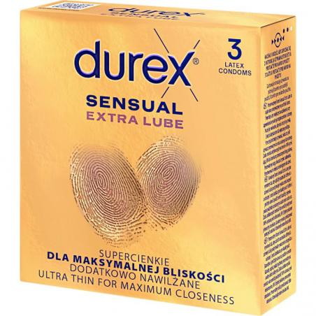 Durex Sensual Extra Lube, prezerwatywy super cienkie dodatkowo nawilżone, 3 sztuki