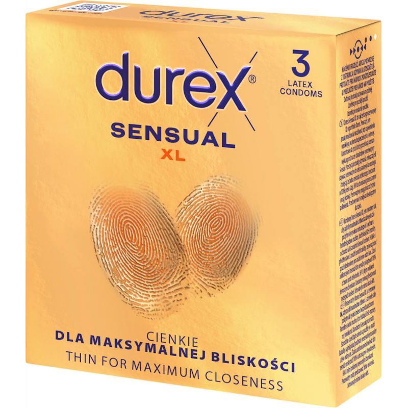 Durex Sensual XL, prezerwatywy cienkie, 3 sztuki