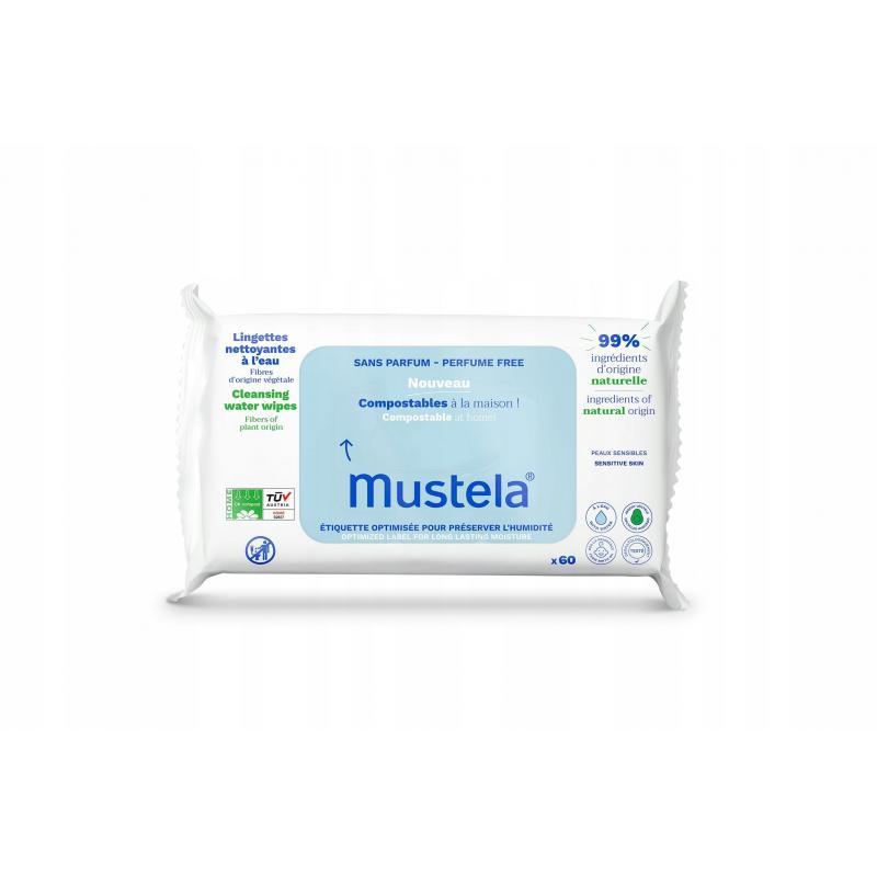 Mustela Chusteczki oczyszczające z wodą, kompostowalne, 60 sztuk