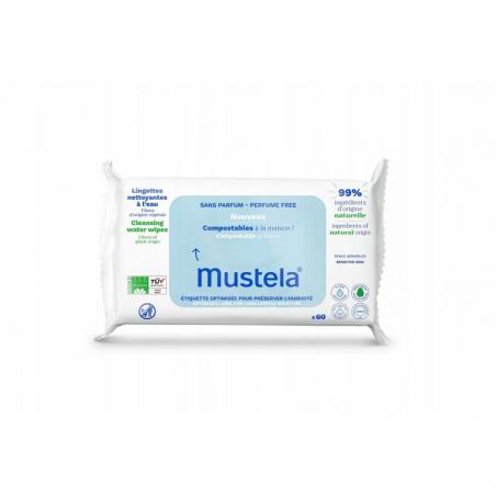 Mustela Chusteczki oczyszczające z wodą, kompostowalne, 60 sztuk