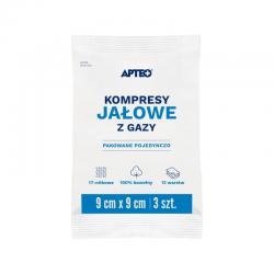 Apteo Kompresy jałowe z gazy 12W17N 9 cm x 9 cm, 3 sztuki