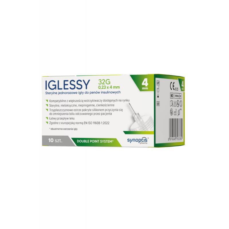 Iglessy Sterylne igły do penów insulinowych 32G, 0,23 mm x 4 mm, 10 sztuk