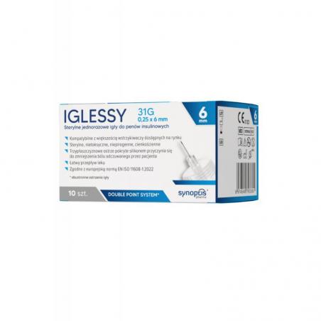 Iglessy Sterylne igły do penów insulinowych, 31G, 0,25 mm x 6 mm, 10 sztuk