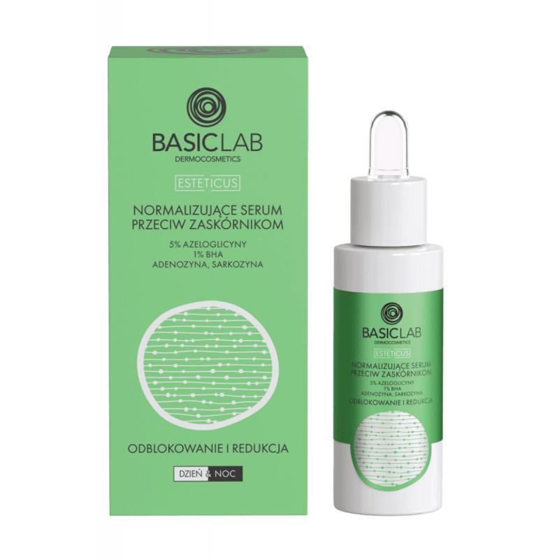 BasicLab Normalizujące serum przeciw zaskórnikom z 5% azeloglicyny i 1% BHA, 30 ml