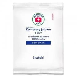 Apteczka ABC Kompresy jałowe z gazy 17-nitkowe, 12-warstwowe, 9 cm x 9 cm, 3 sztuki
