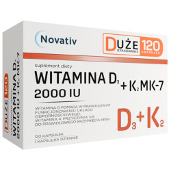 Novativ Witamina D3 2000 IU + K2 MK7, 120 kapsułek