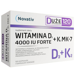 Novativ Witamina D3 4000 IU Forte + K2 MK7, 120 kapsułek