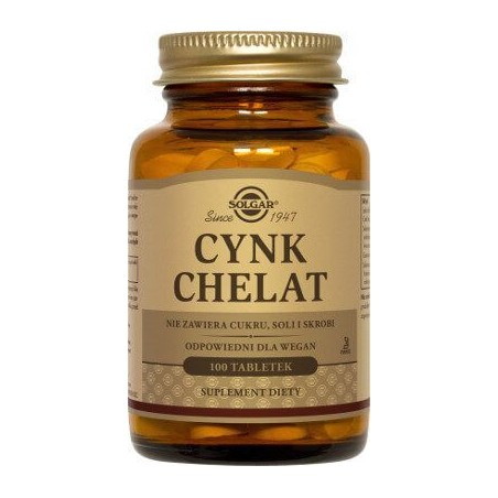 SOLGAR Cynk chelat aminokwasowy, 100 tabletek