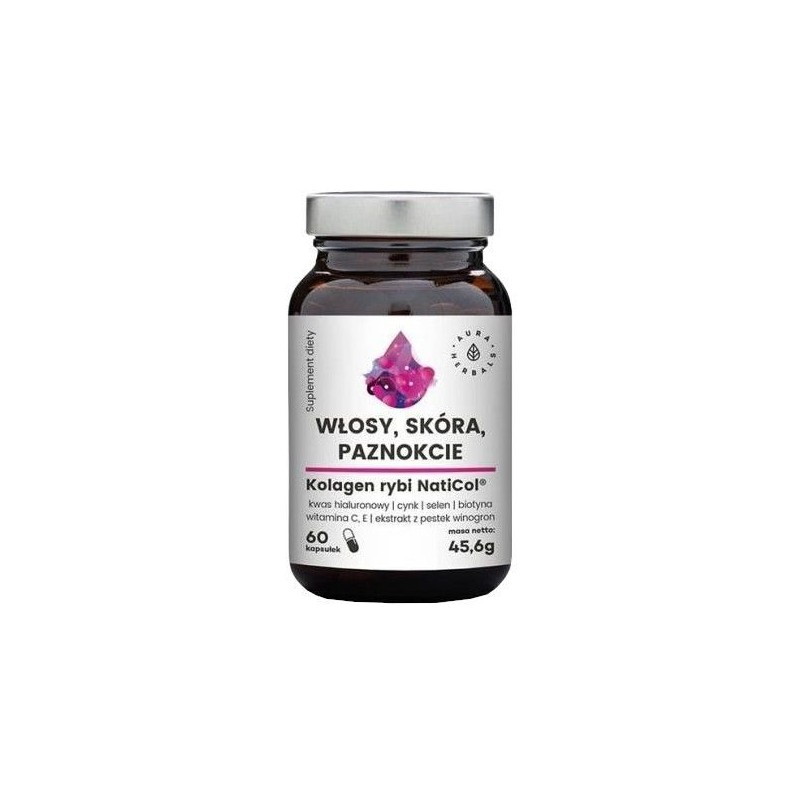 Aura Herbals Kolagen Rybi NatiCol Włosy Skóra Paznokcie, 60 kapsułek