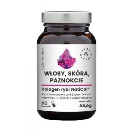 Aura Herbals Kolagen Rybi NatiCol Włosy Skóra Paznokcie, 60 kapsułek