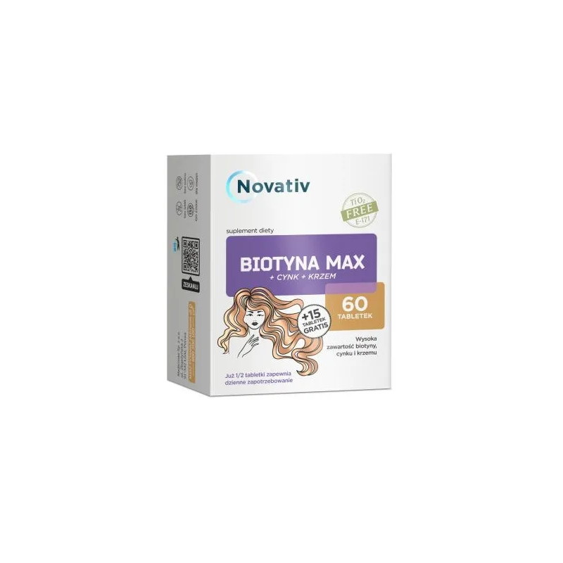Novativ Biotyna Max + Cynk + Krzem, 75 tabletek