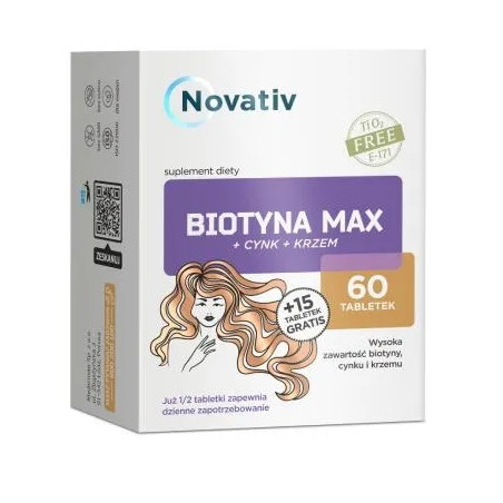Novativ Biotyna Max + Cynk + Krzem, 75 tabletek
