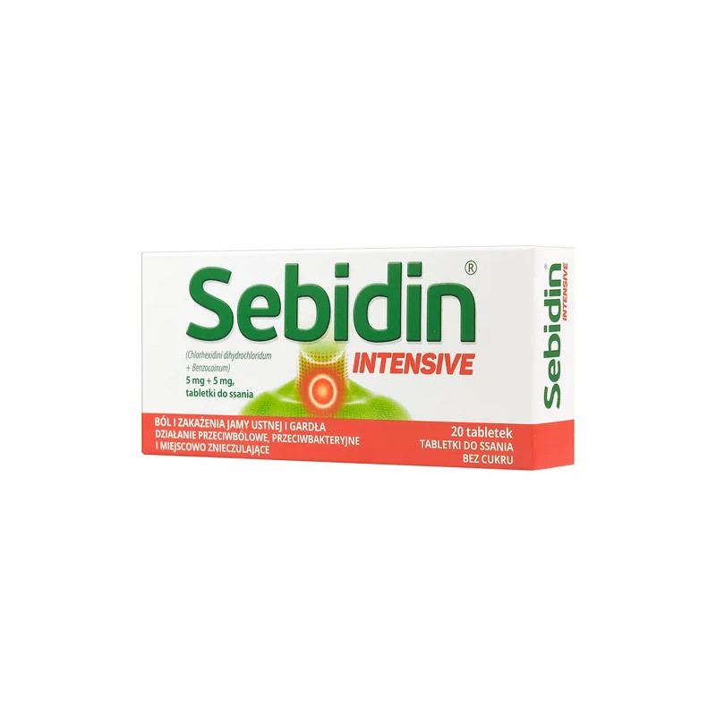 Sebidin Intensive, 5 mg + 5 mg, tabletki do ssania, 20 sztuk