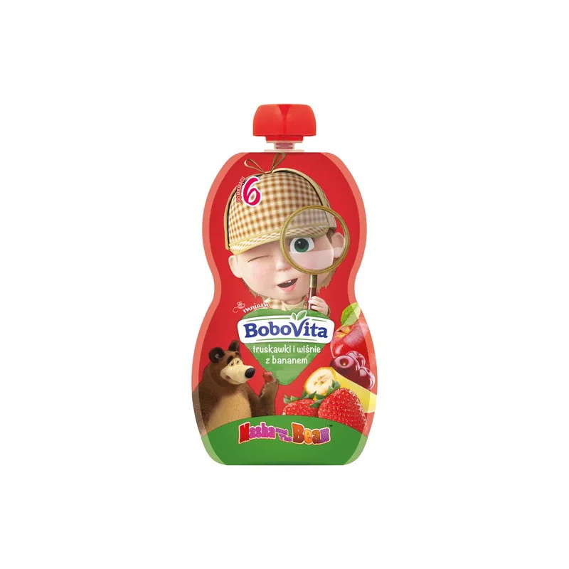 BoboVita Masza i Niedźwiedź, truskawki i wiśnie z bananem, 100 g