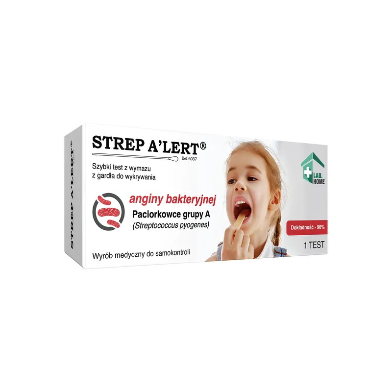 STREP A'LERT, test z wymazu z gardła do wykrywania anginy bakteryjnej, 1 zestaw