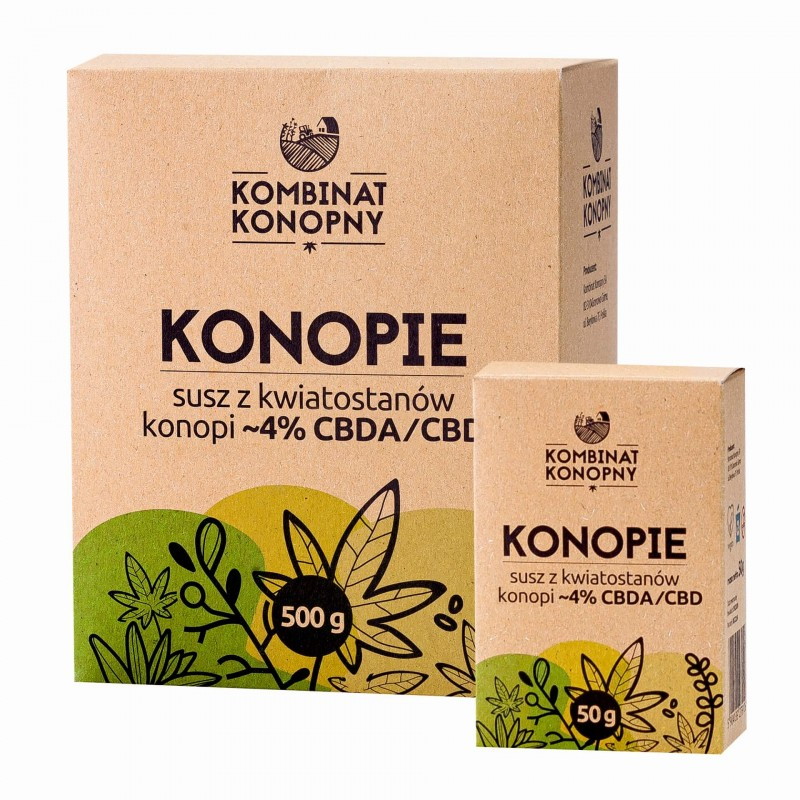 KOMBINAT KONOPNY Konopie – susz z kwiatostanów konopi ~4% CBDA/CBD, 50 g
