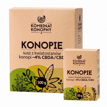 KOMBINAT KONOPNY Konopie – susz z kwiatostanów konopi ~4% CBDA/CBD, 50 g