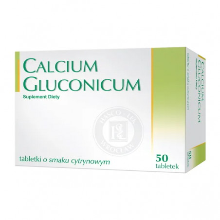 Calcium gluconicum, tabletki o smaku cytrynowym, 50 sztuk