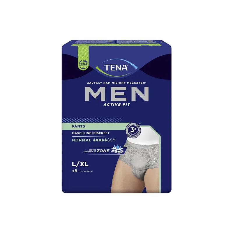 Tena Men Pants Normal OTC Edition, majtki chłonne, rozmiar L/XL, grey, 8 sztuk