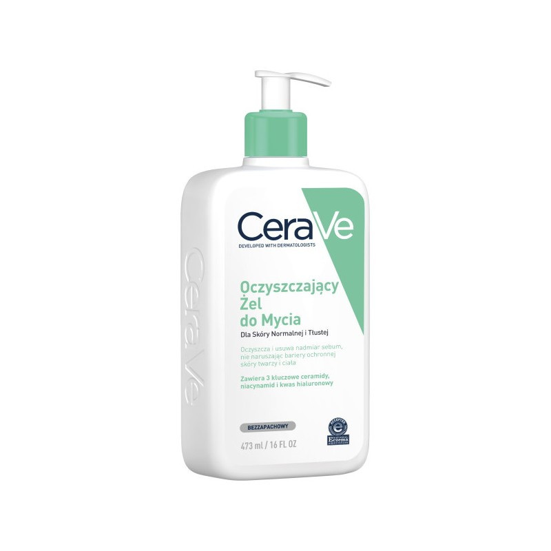 CeraVe, oczyszczający żel do mycia z ceramidami dla skóry normalnej i tłustej, 473 ml