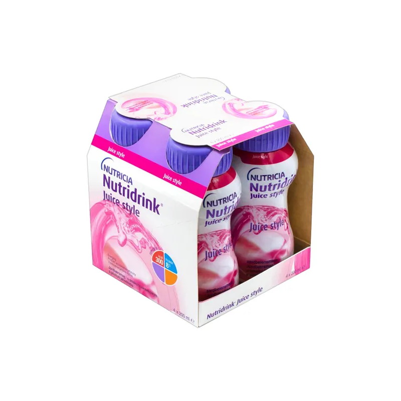 Nutridrink Juice Style, smak truskawkowy, płyn, 4 x 200 ml